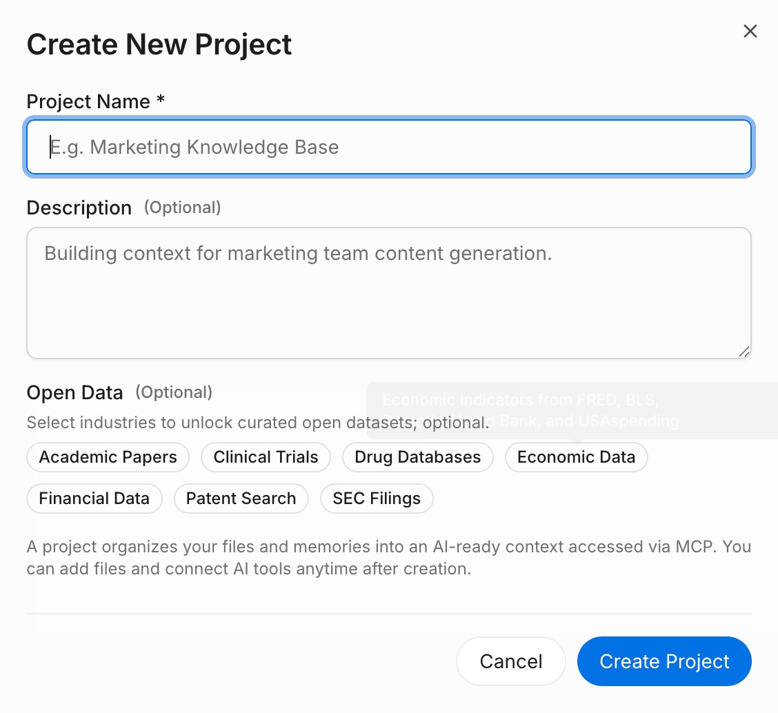 Step 1: Create a project and load your context