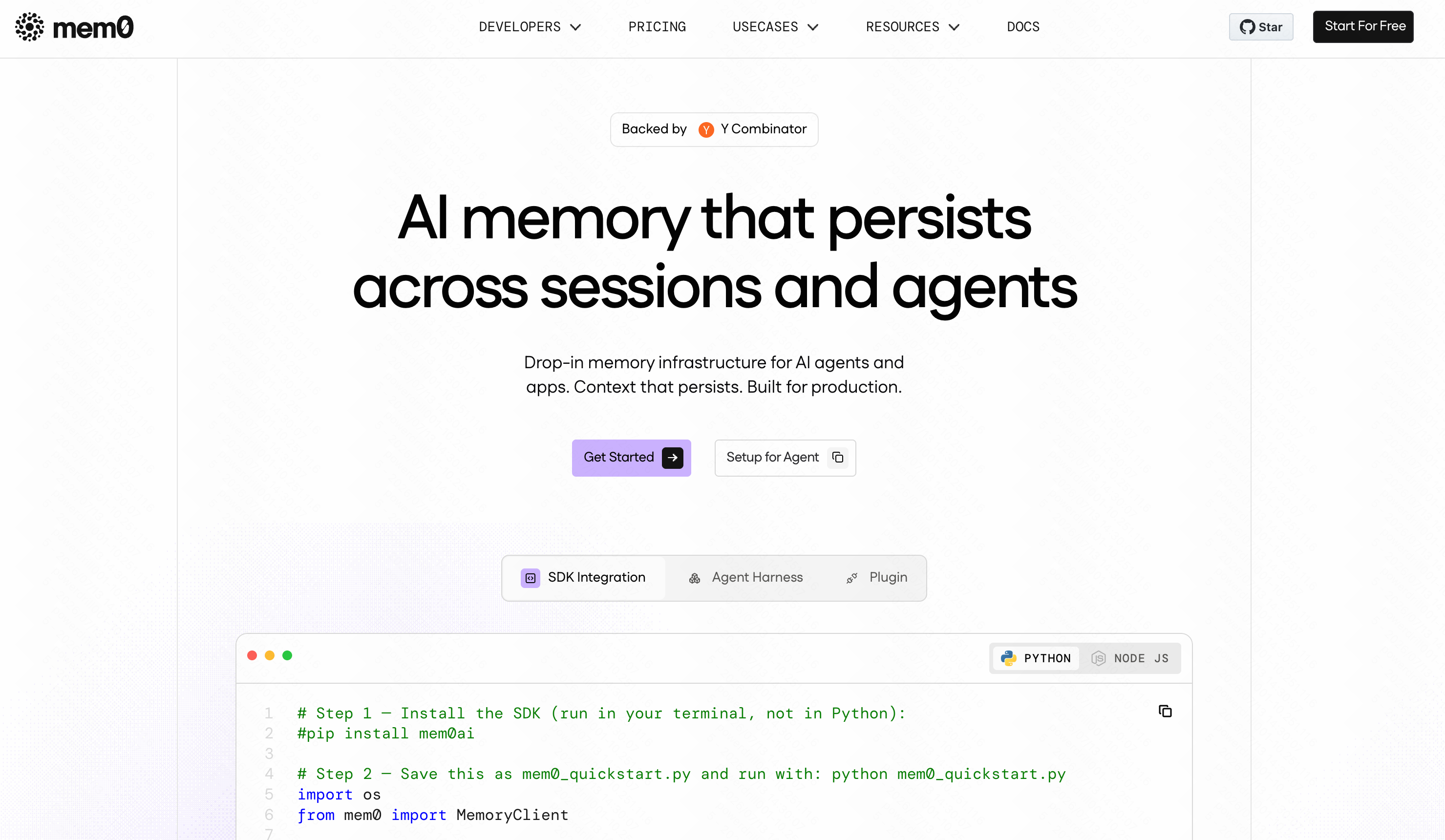 Mem0 memory tool interface