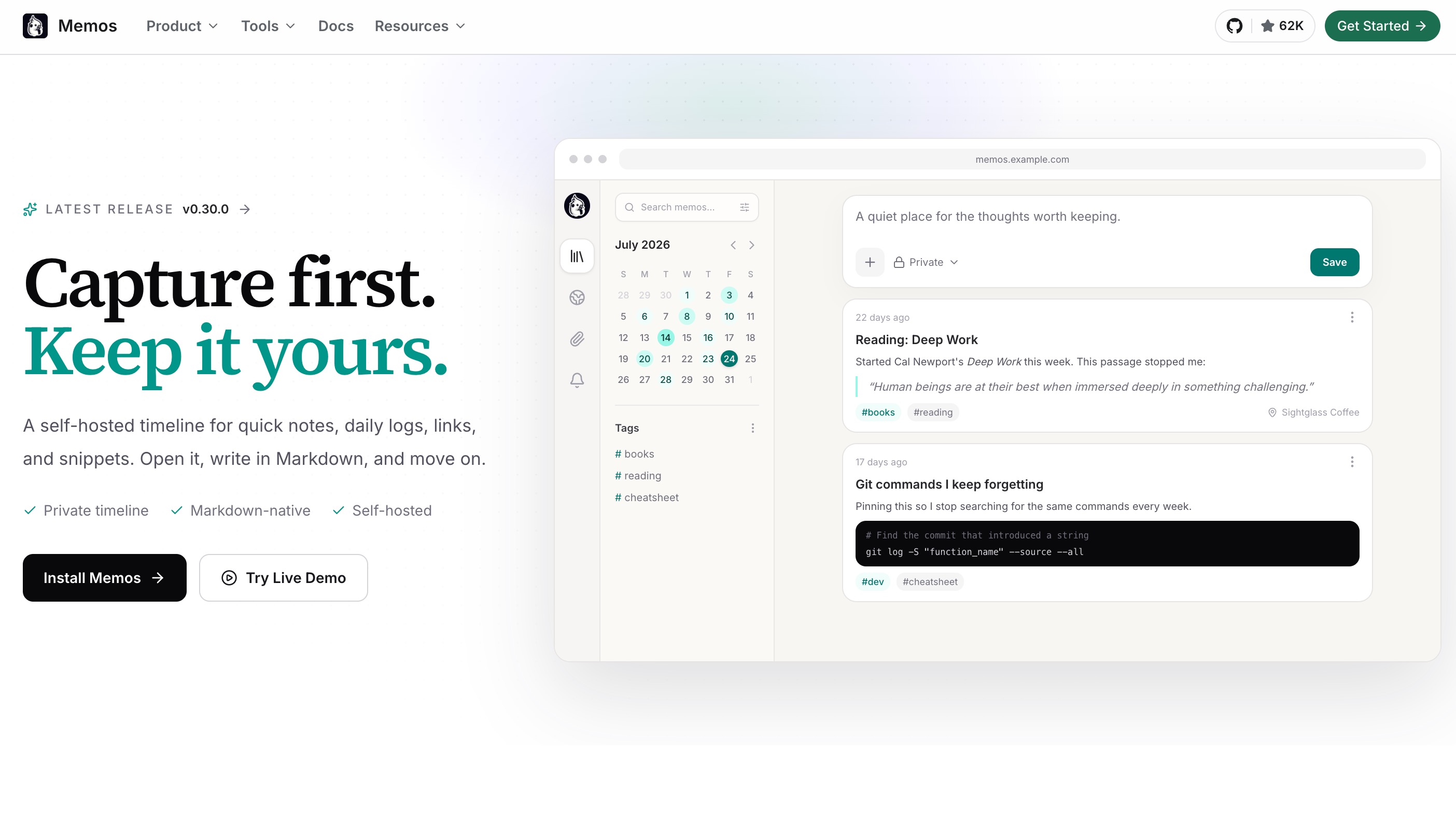 Memos self-hosted memory workspace for notes and snippets